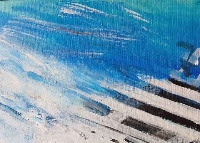 Motorschiff in voller Fahrt, 76 x 57 cm, Acryl auf Leinwand, 2019