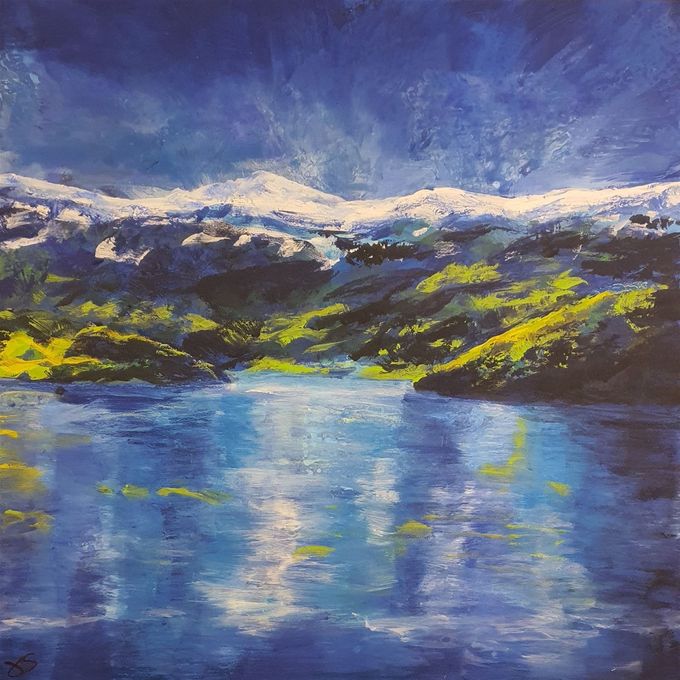 Vitznauerbucht 2022, 150 x 150 cm, Acryl auf Leinwand / Kundenauftrag